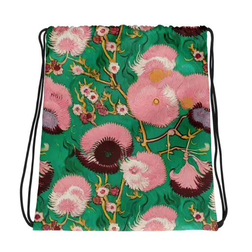 Emerald Chrysanthemum on a Drawstring Bag