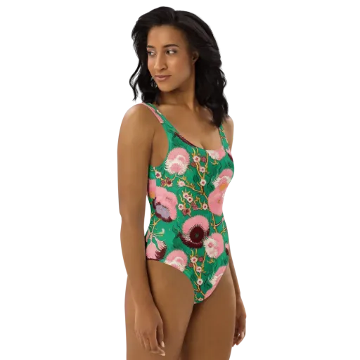 Emerald Chrysanthemum on a One-Piece Swimsuit