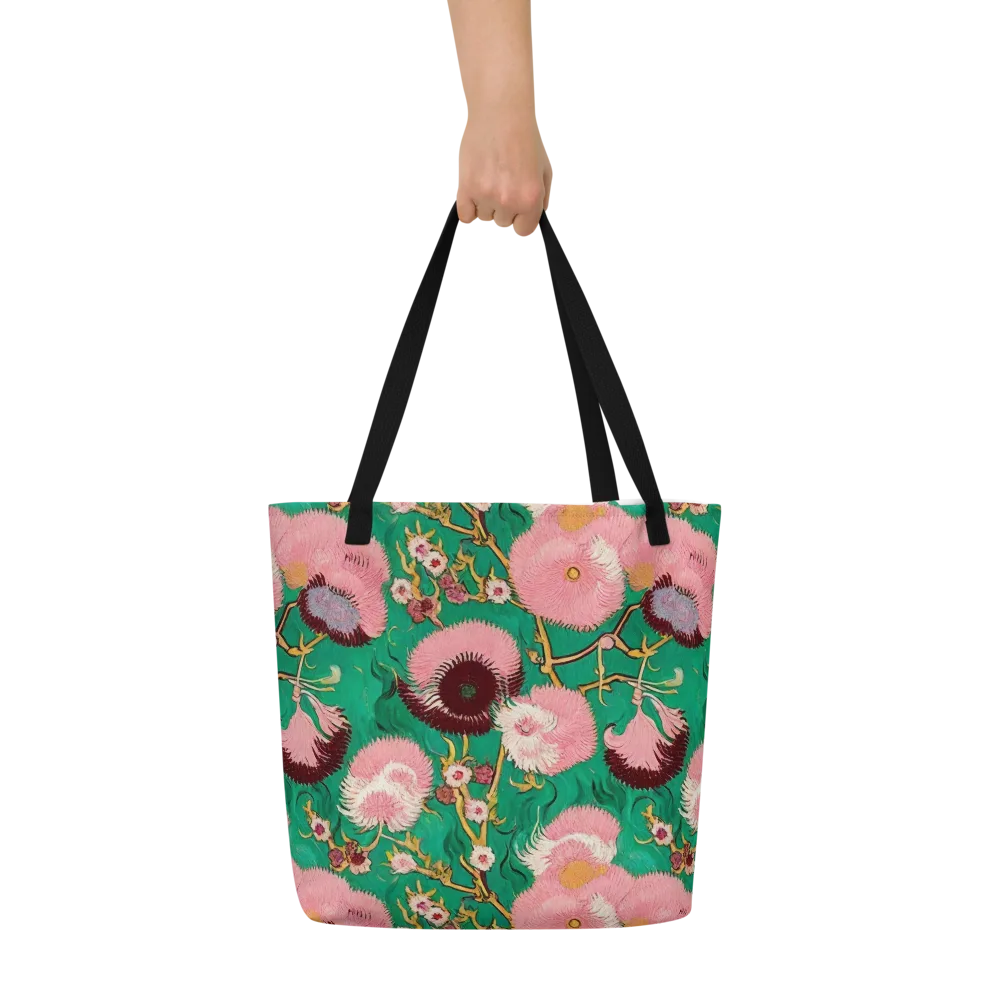 Emerald Chrysanthemum on Large Tote Bag W/ Pocket — Front