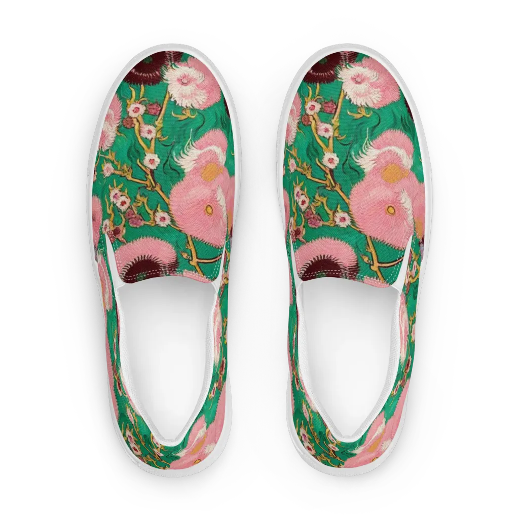 Emerald Chrysanthemum on Women's Slip-On Canvas Shoes — Front