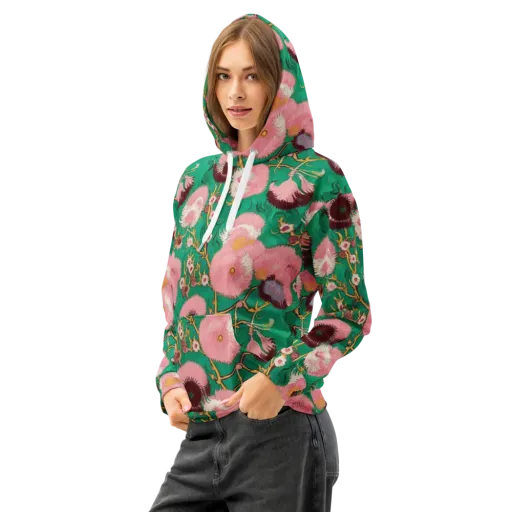 Emerald Chrysanthemum on a Cotton Hoodie