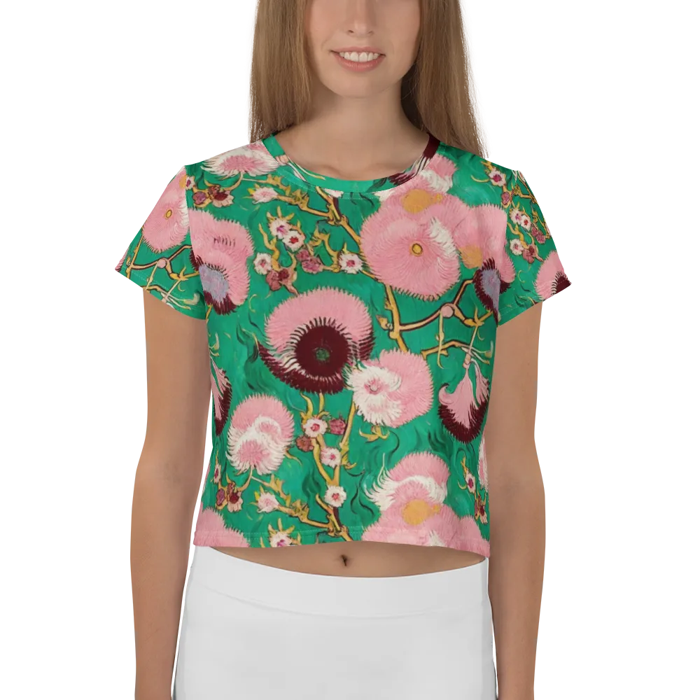 Emerald Chrysanthemum on Crop Tee — Front