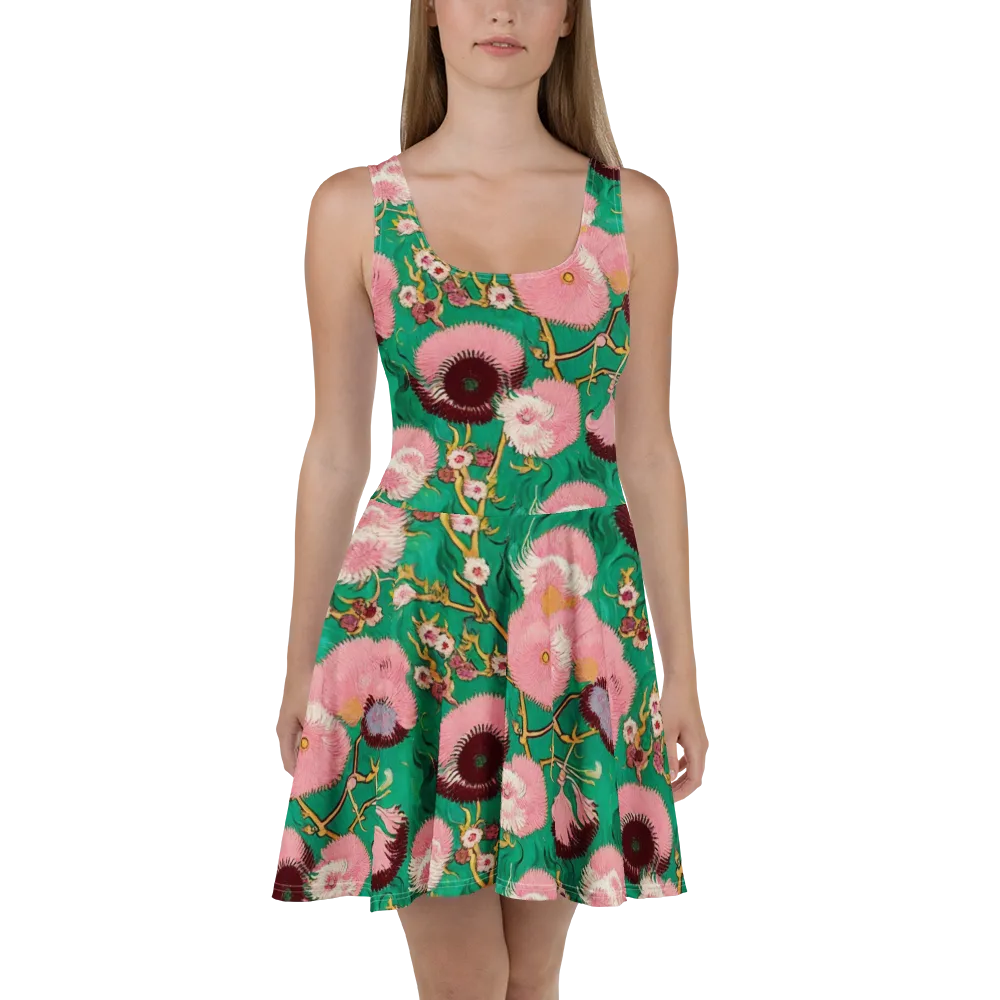 Emerald Chrysanthemum on Skater Dress — Front