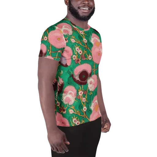 Emerald Chrysanthemum on a Men's Athletic T-Shirt