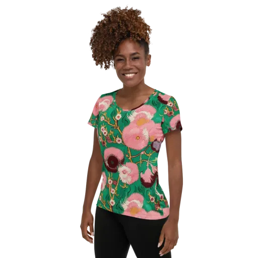 Emerald Chrysanthemum on a Women's Athletic T-Shirt