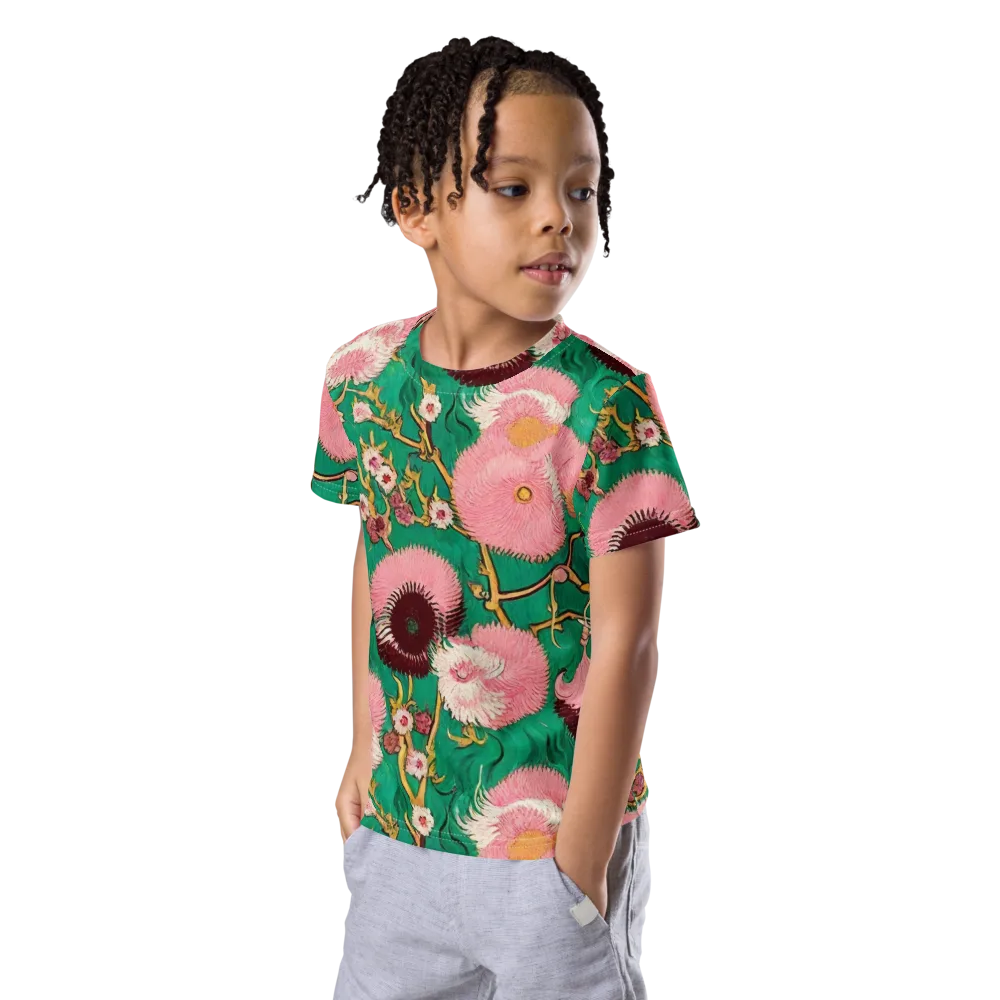 Emerald Chrysanthemum on Kids Crew Neck T-Shirt — Left Front