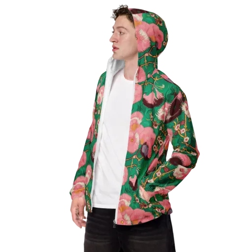 Emerald Chrysanthemum on a Men's Windbreaker