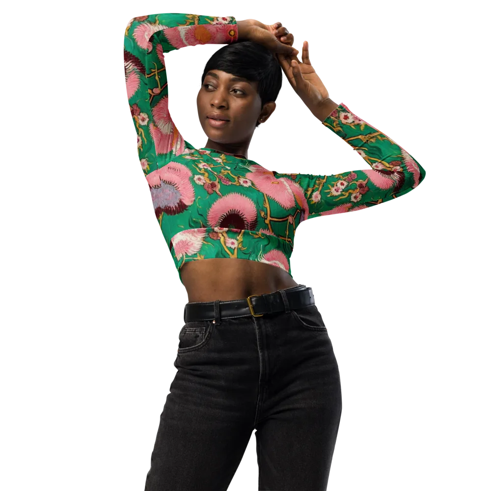 Emerald Chrysanthemum on Long Sleeve Crop Top — Front