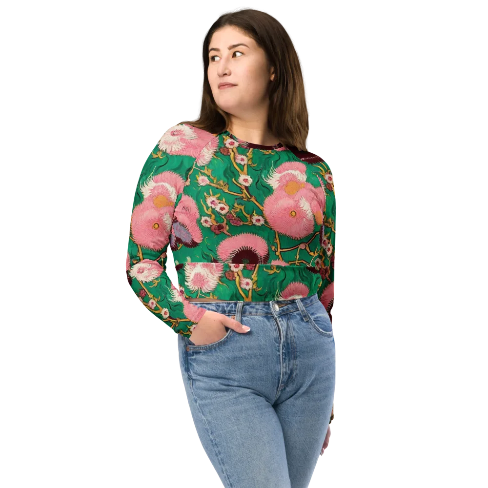 Emerald Chrysanthemum on Long Sleeve Crop Top — Front