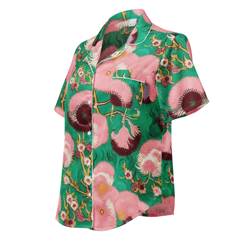 Emerald Chrysanthemum on Women's Short Sleeve Pajama Top — Left Front