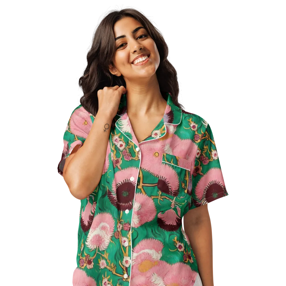 Emerald Chrysanthemum on Women's Short Sleeve Pajama Top — Front