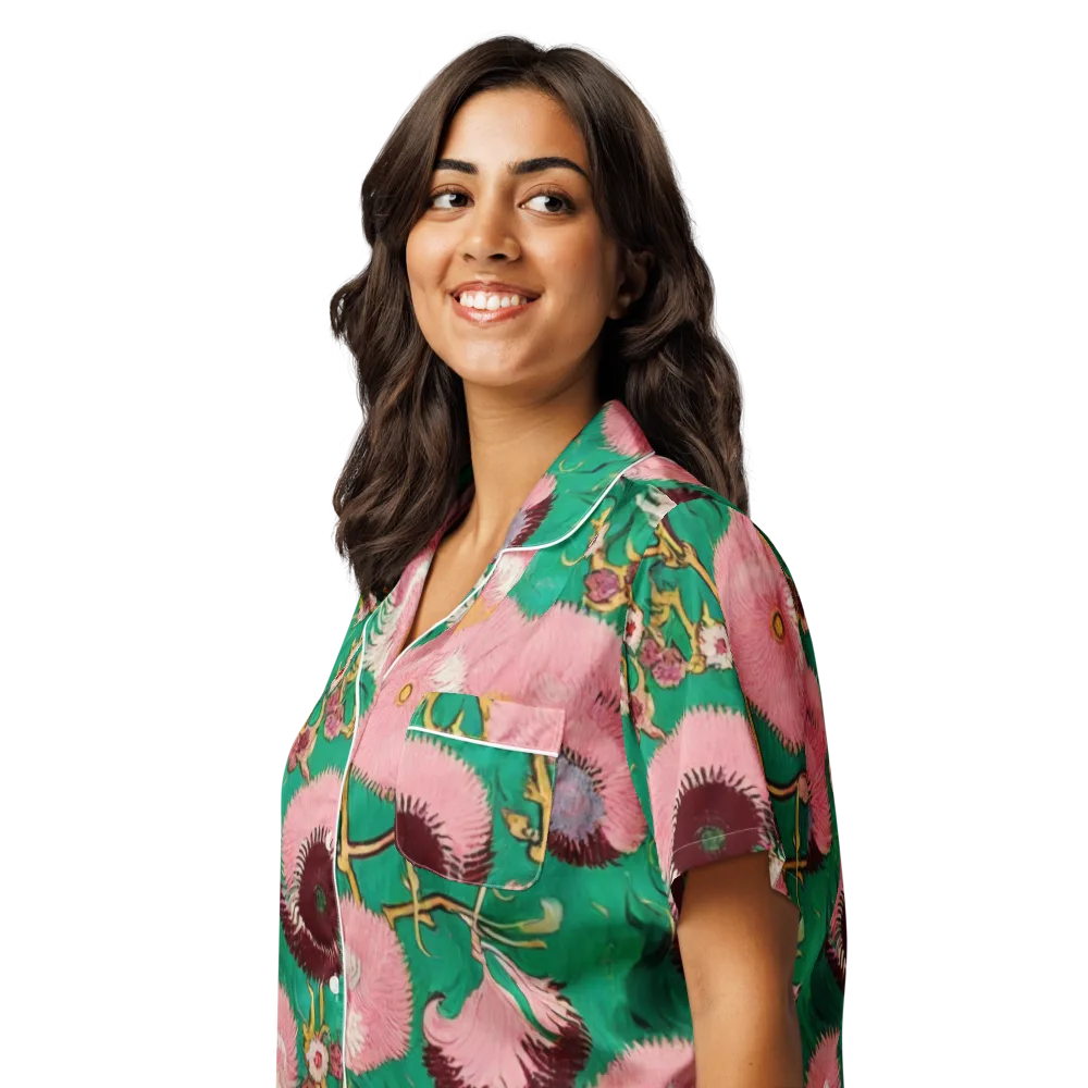 Emerald Chrysanthemum on Women's Short Sleeve Pajama Top — Left Front