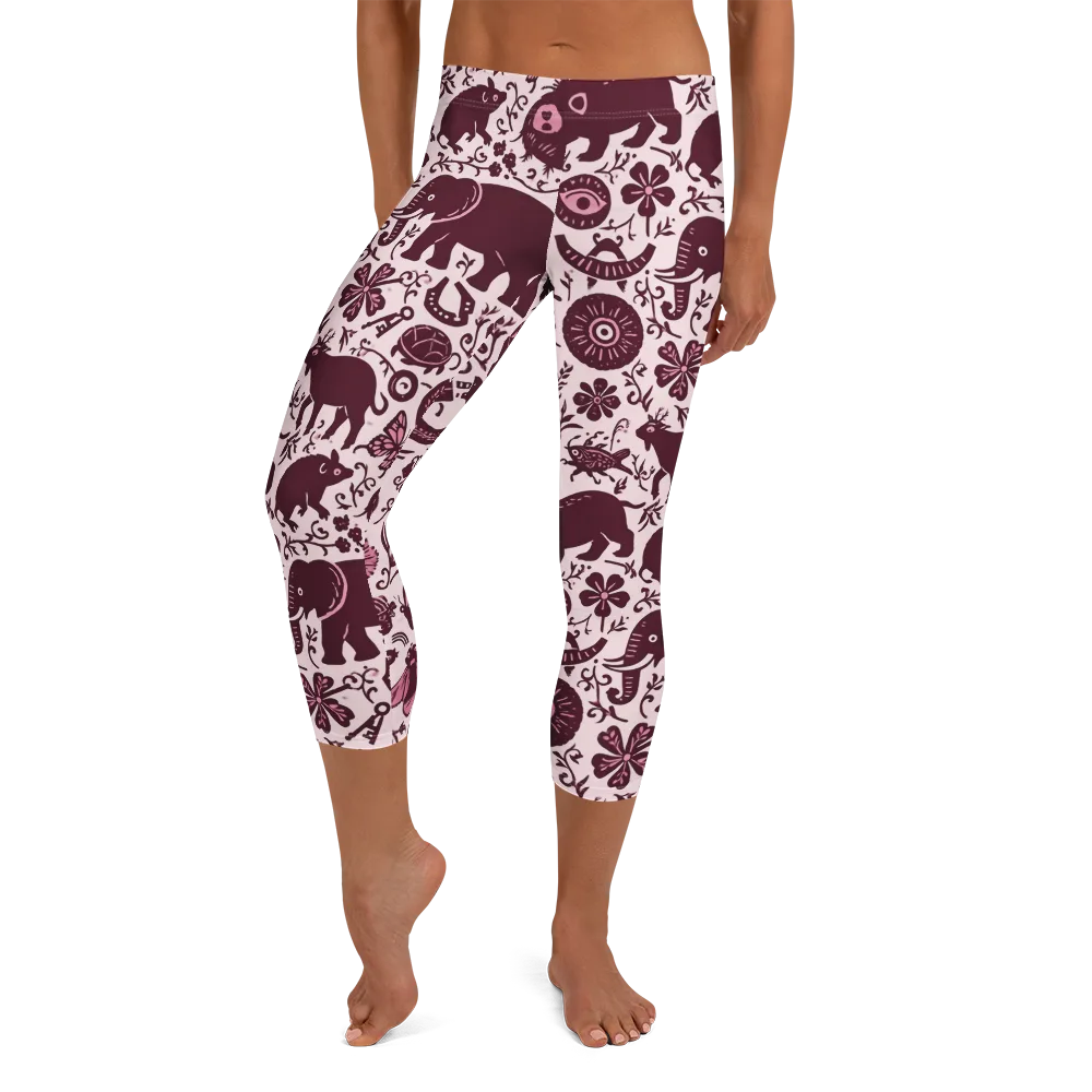 Rosy Woodland on Capri Leggings — Front