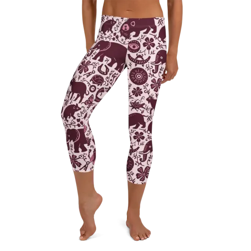 Rosy Woodland on a Capri Leggings