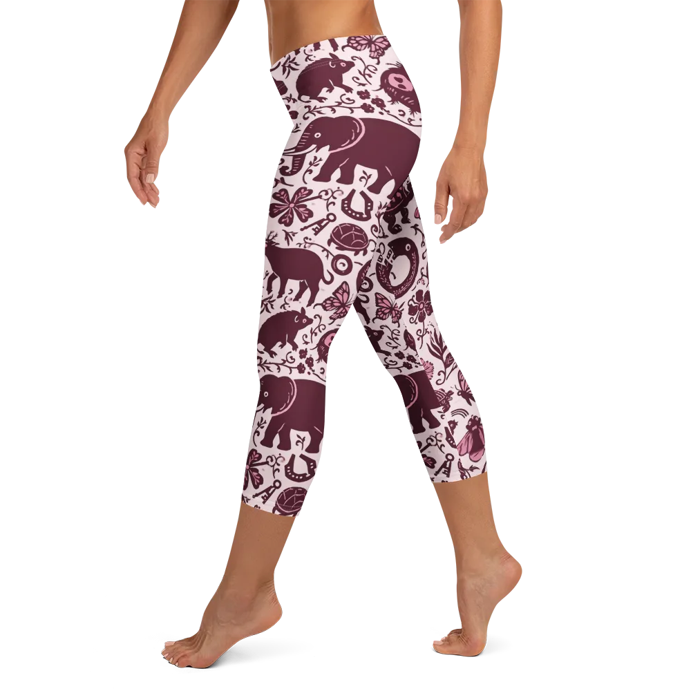 Rosy Woodland on Capri Leggings — Left