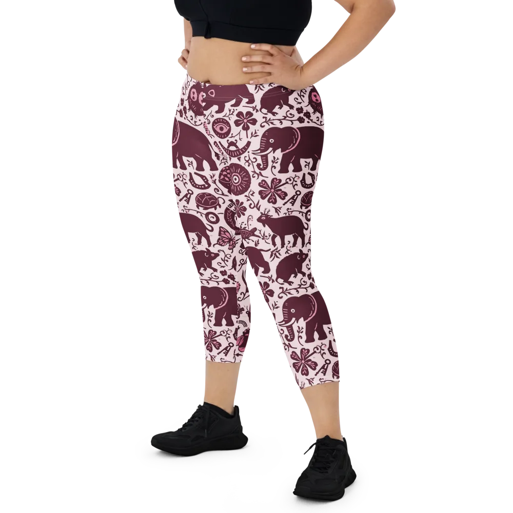 Rosy Woodland on Capri Leggings — Front