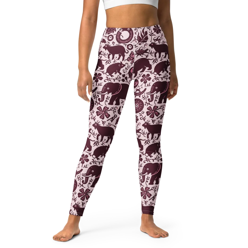 Rosy Woodland on Yoga Leggings — Front