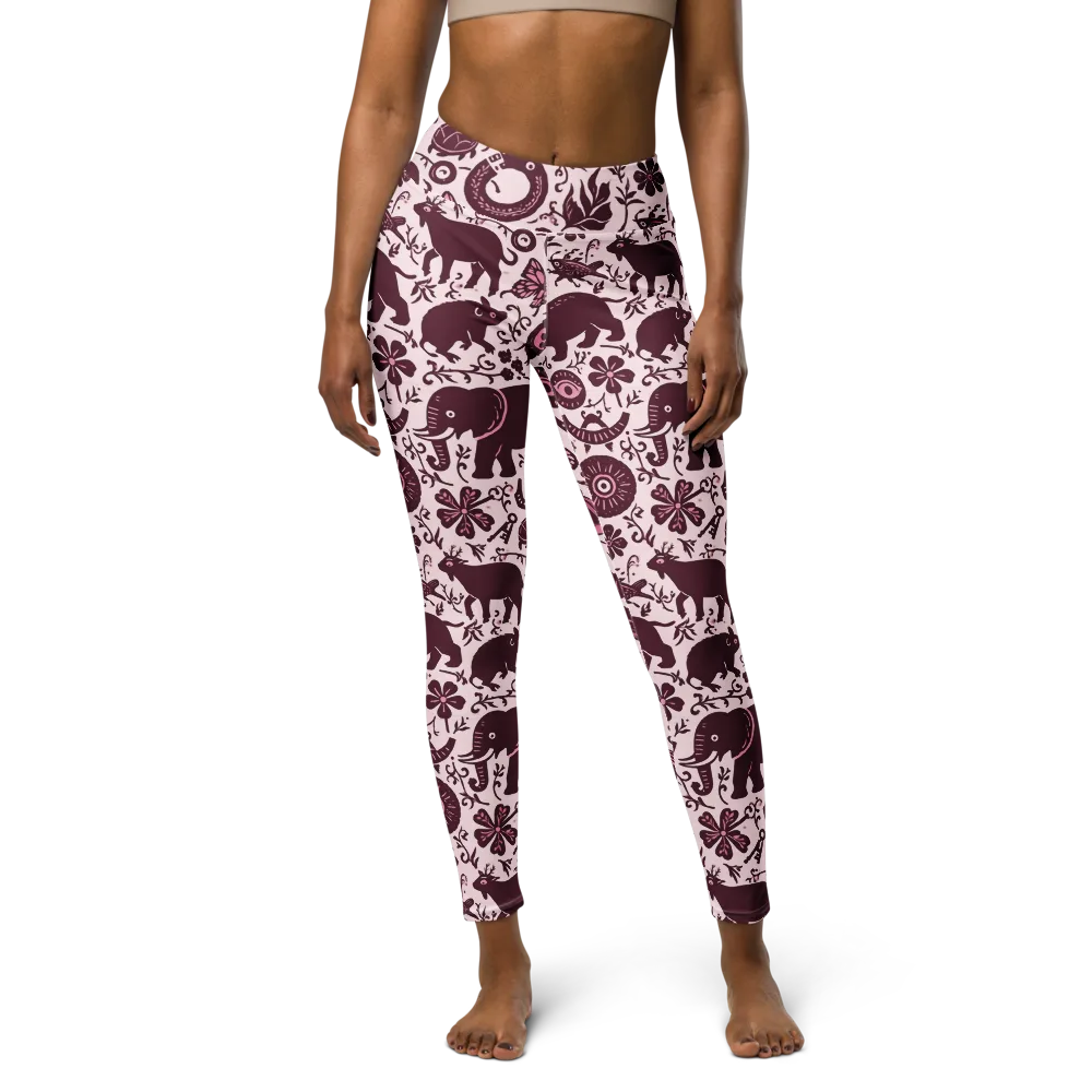 Rosy Woodland on Yoga Leggings — Front