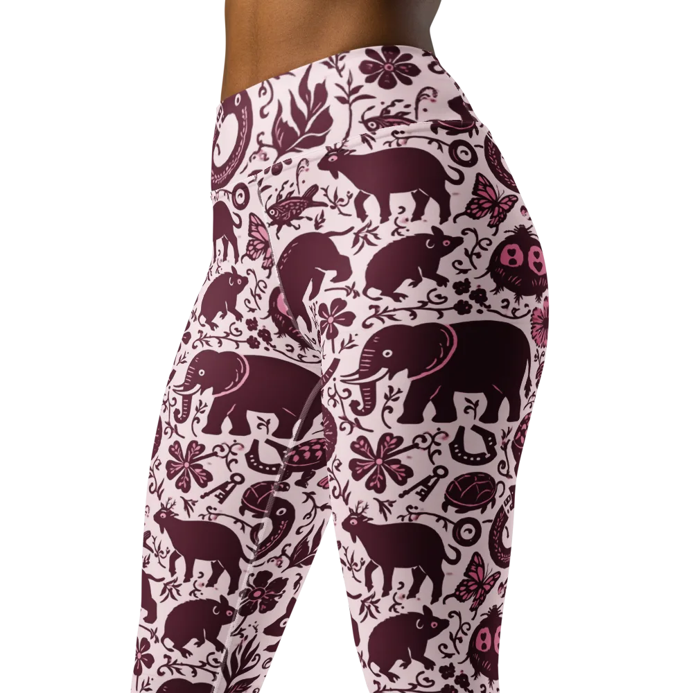Rosy Woodland on Yoga Leggings — Left Front