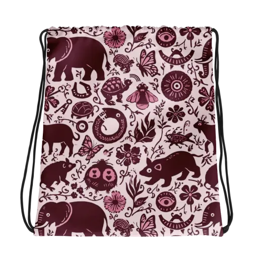 Rosy Woodland on a Drawstring Bag