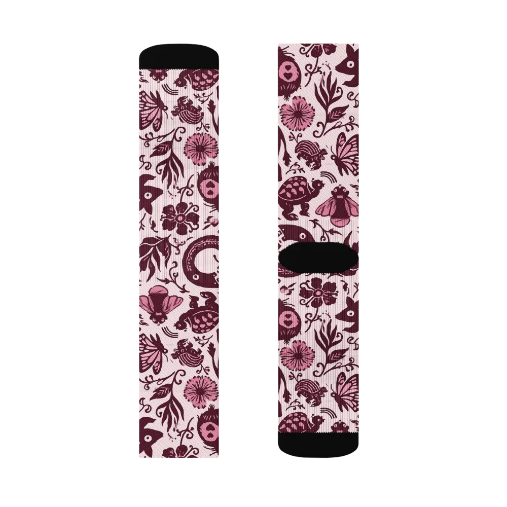 Rosy Woodland on Socks — Right Sock