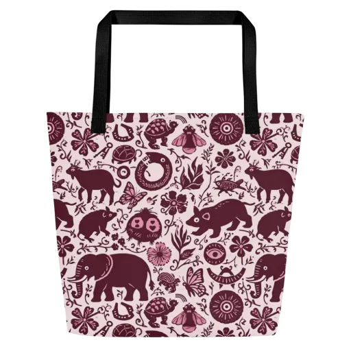 Rosy Woodland on a Large Tote Bag W/ Pocket