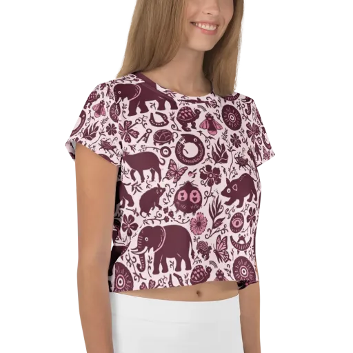 Rosy Woodland on a Crop Tee