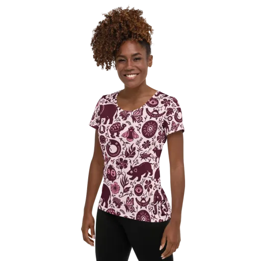 Rosy Woodland on a Women's Athletic T-Shirt