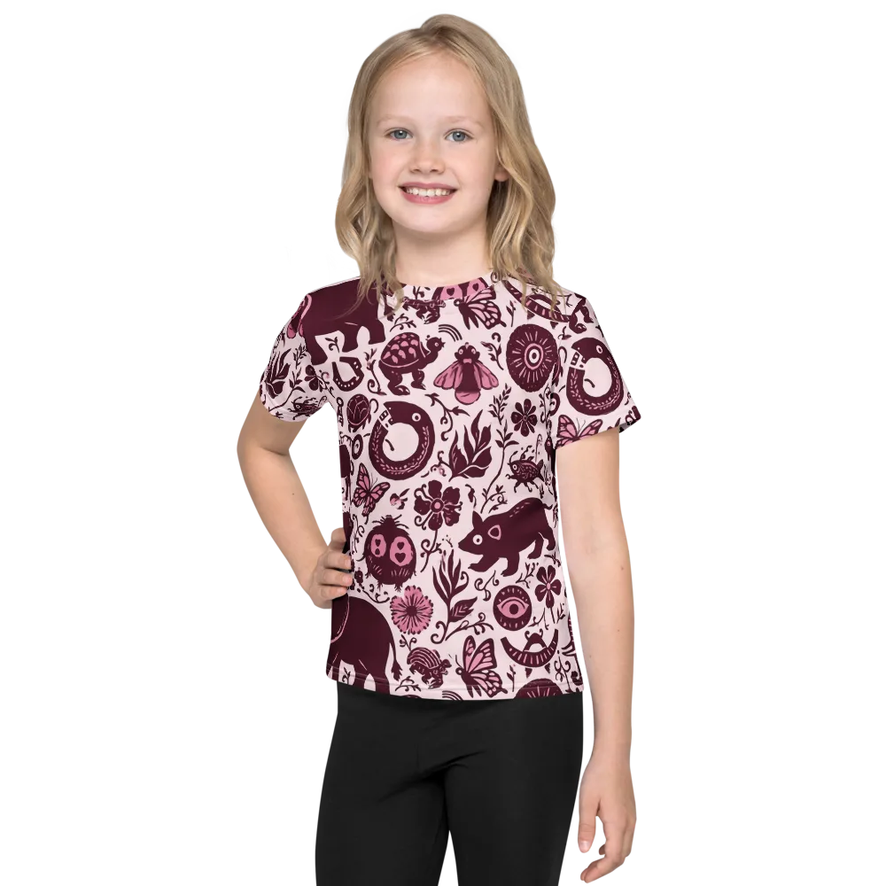 Rosy Woodland on Kids Crew Neck T-Shirt — Front