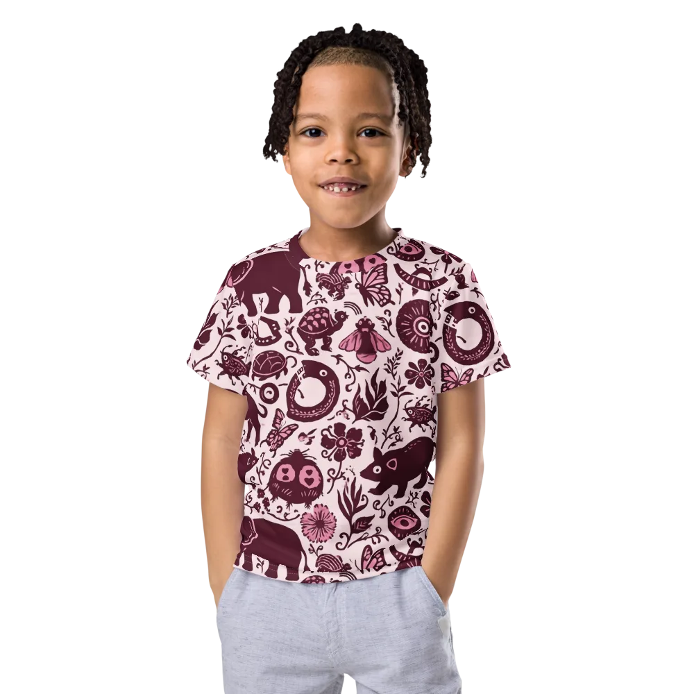 Rosy Woodland on Kids Crew Neck T-Shirt — Front