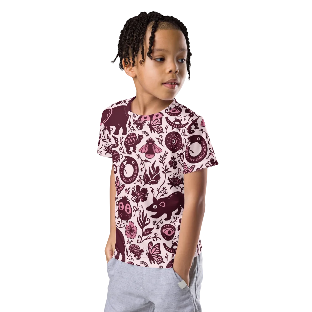 Rosy Woodland on Kids Crew Neck T-Shirt — Left Front