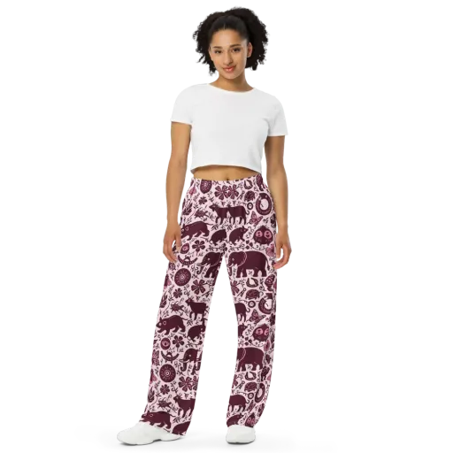 Rosy Woodland on a Wide-Leg Pants