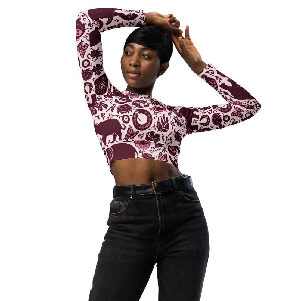 Rosy Woodland on Long Sleeve Crop Top — Front