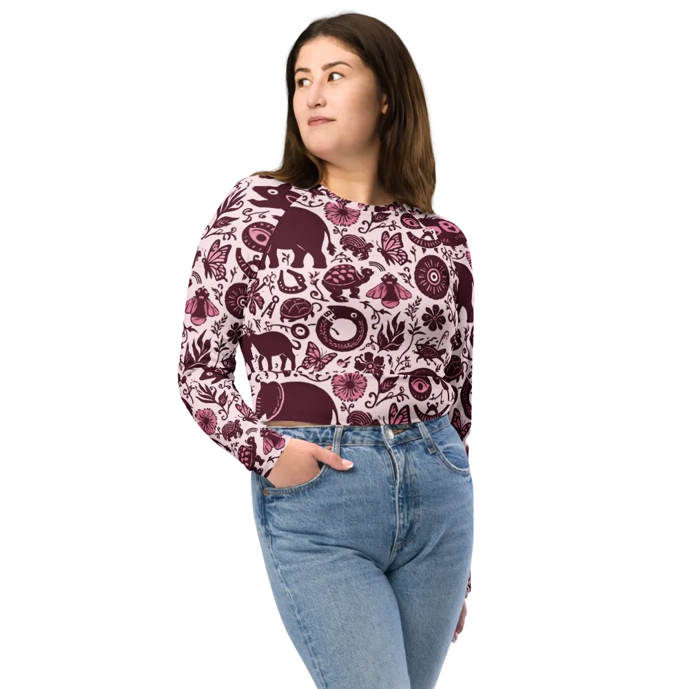 Rosy Woodland on Long Sleeve Crop Top — Front