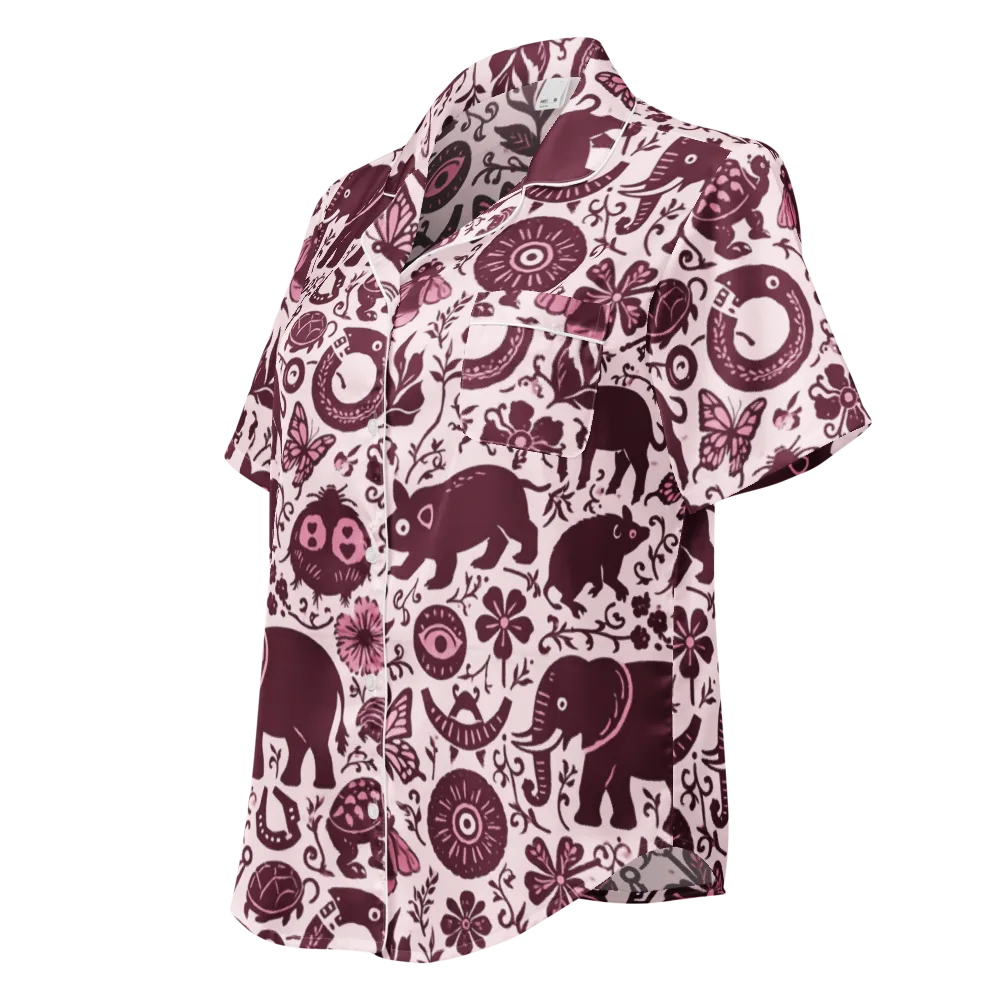 Rosy Woodland on Women's Short Sleeve Pajama Top — Left Front