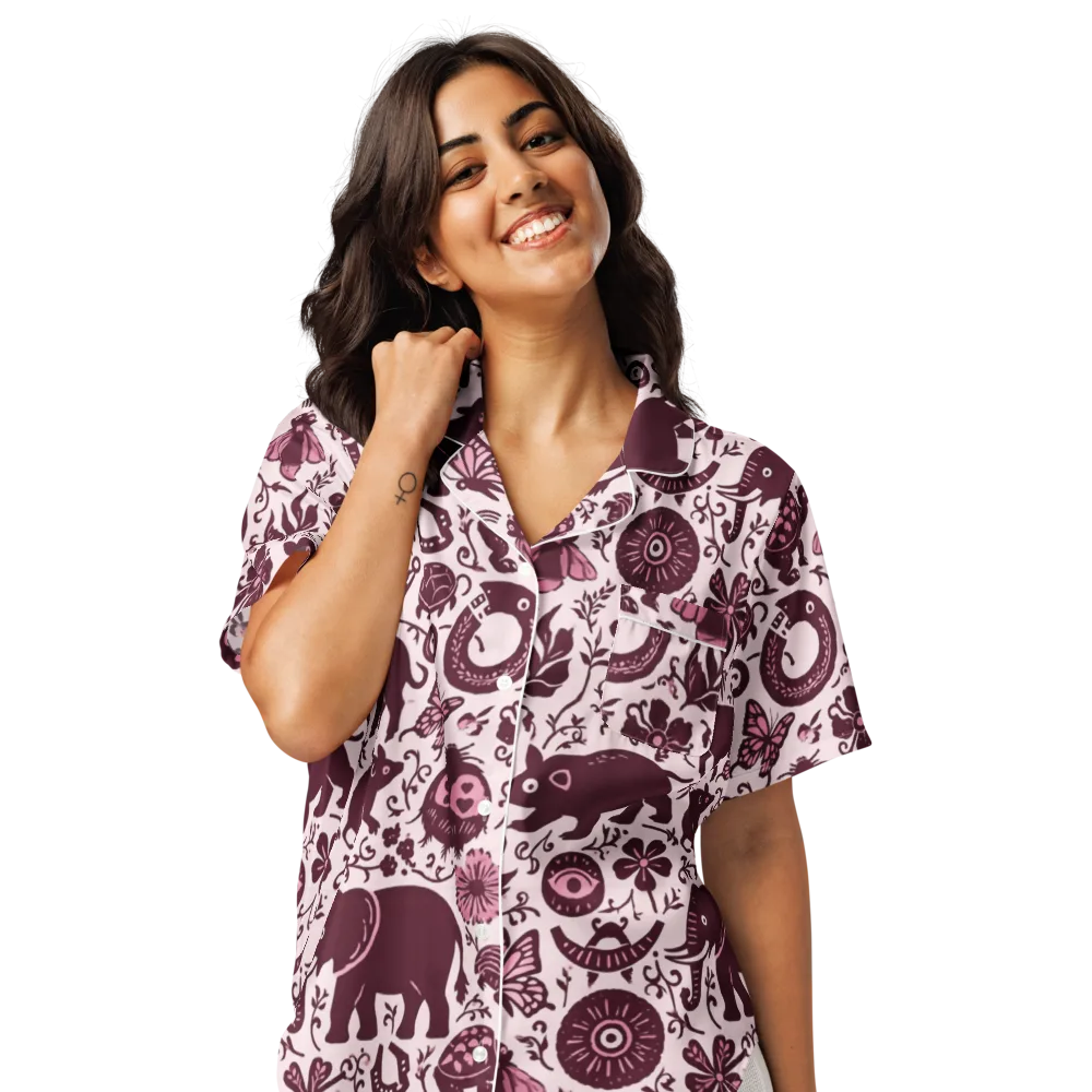Rosy Woodland on Women's Short Sleeve Pajama Top — Front