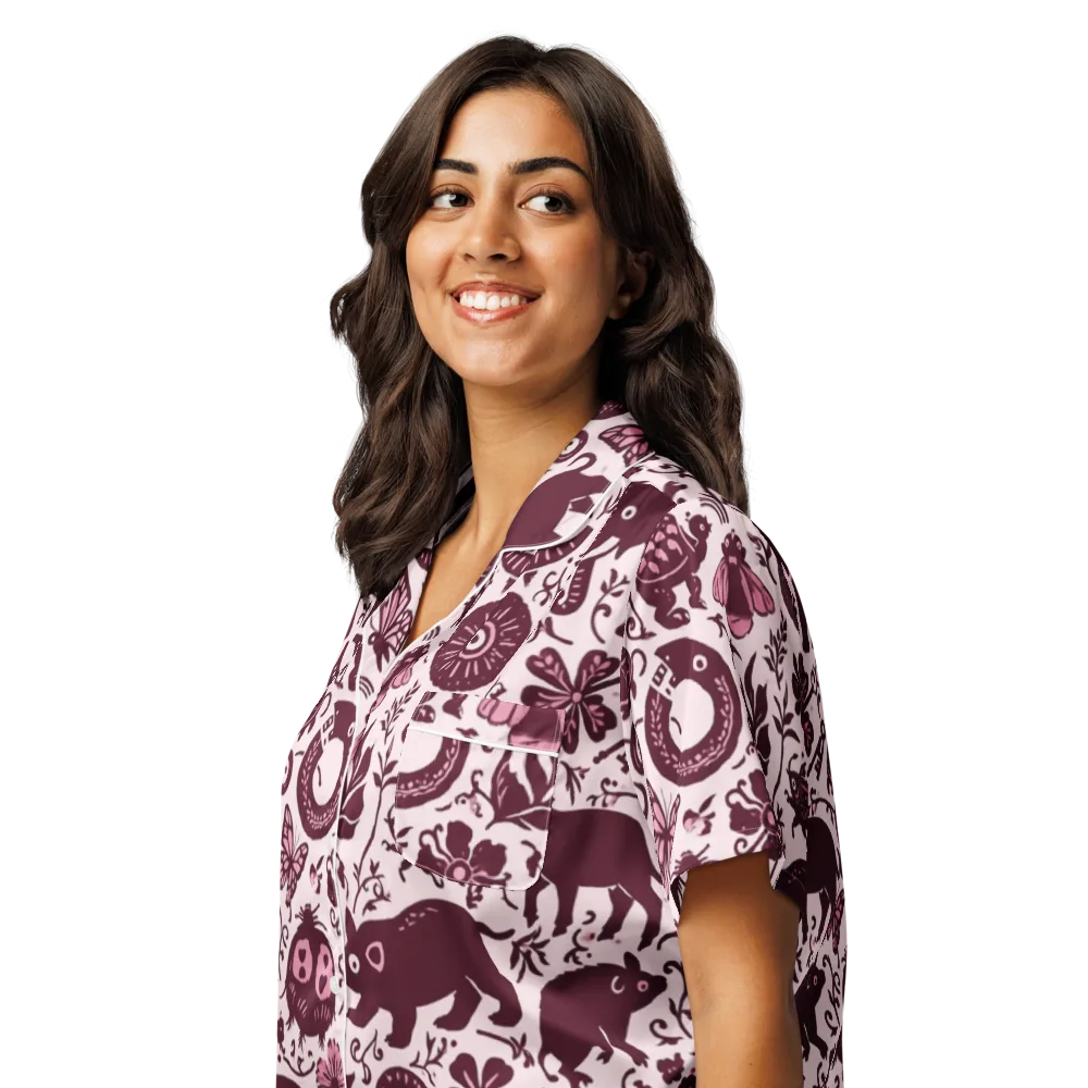 Rosy Woodland on Women's Short Sleeve Pajama Top — Left Front