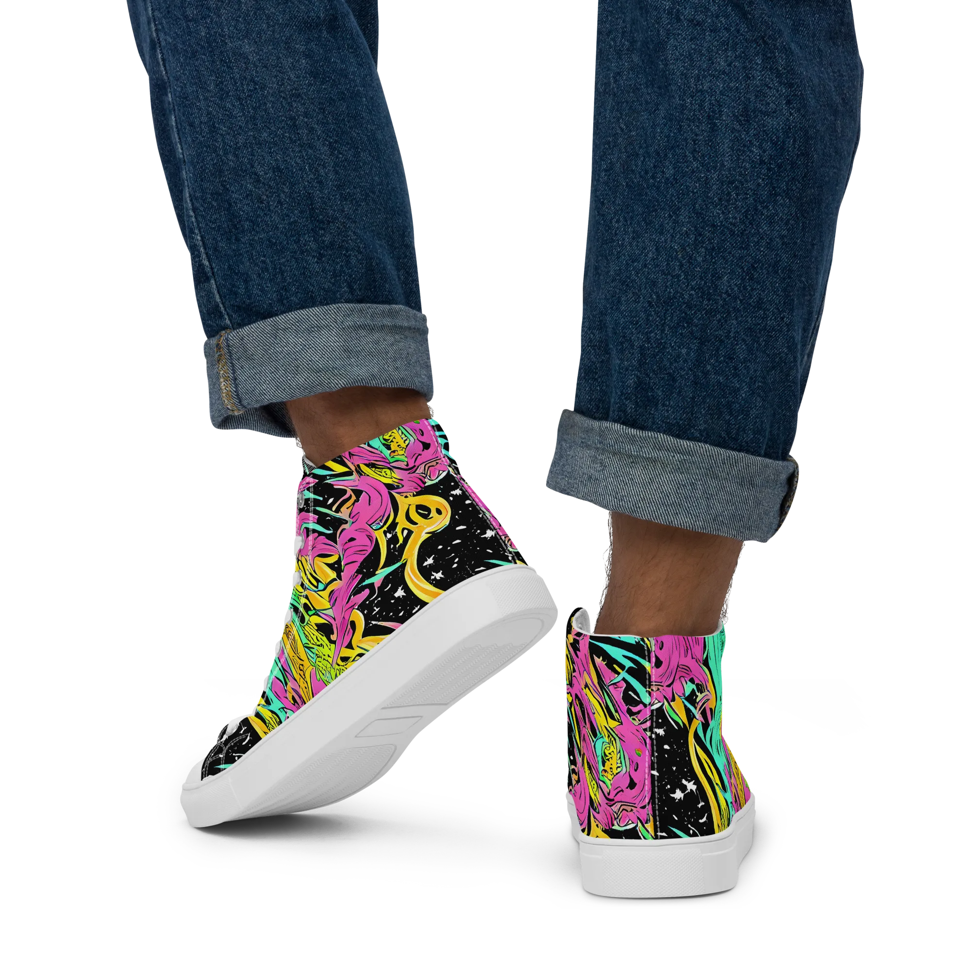 Feldstein Frenzy on Men's High Top Canvas Shoes — Back