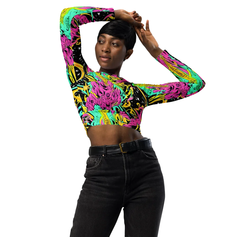 Feldstein Frenzy on Long Sleeve Crop Top — Front