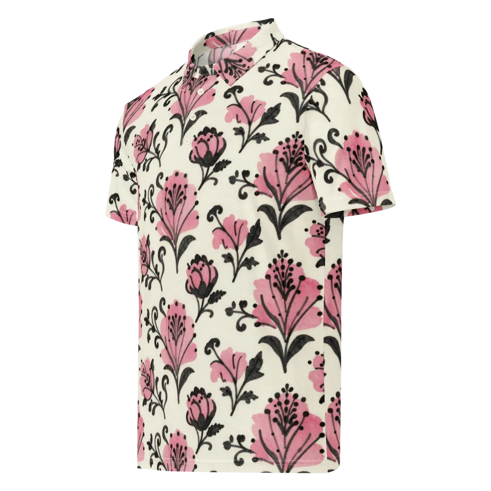 Pink Curlicue Garden on Men's Slim Fit Polo Shirt — Left Front