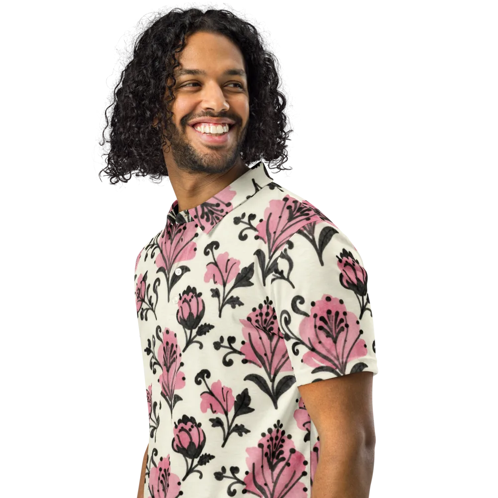 Pink Curlicue Garden on Men's Slim Fit Polo Shirt — Left Front