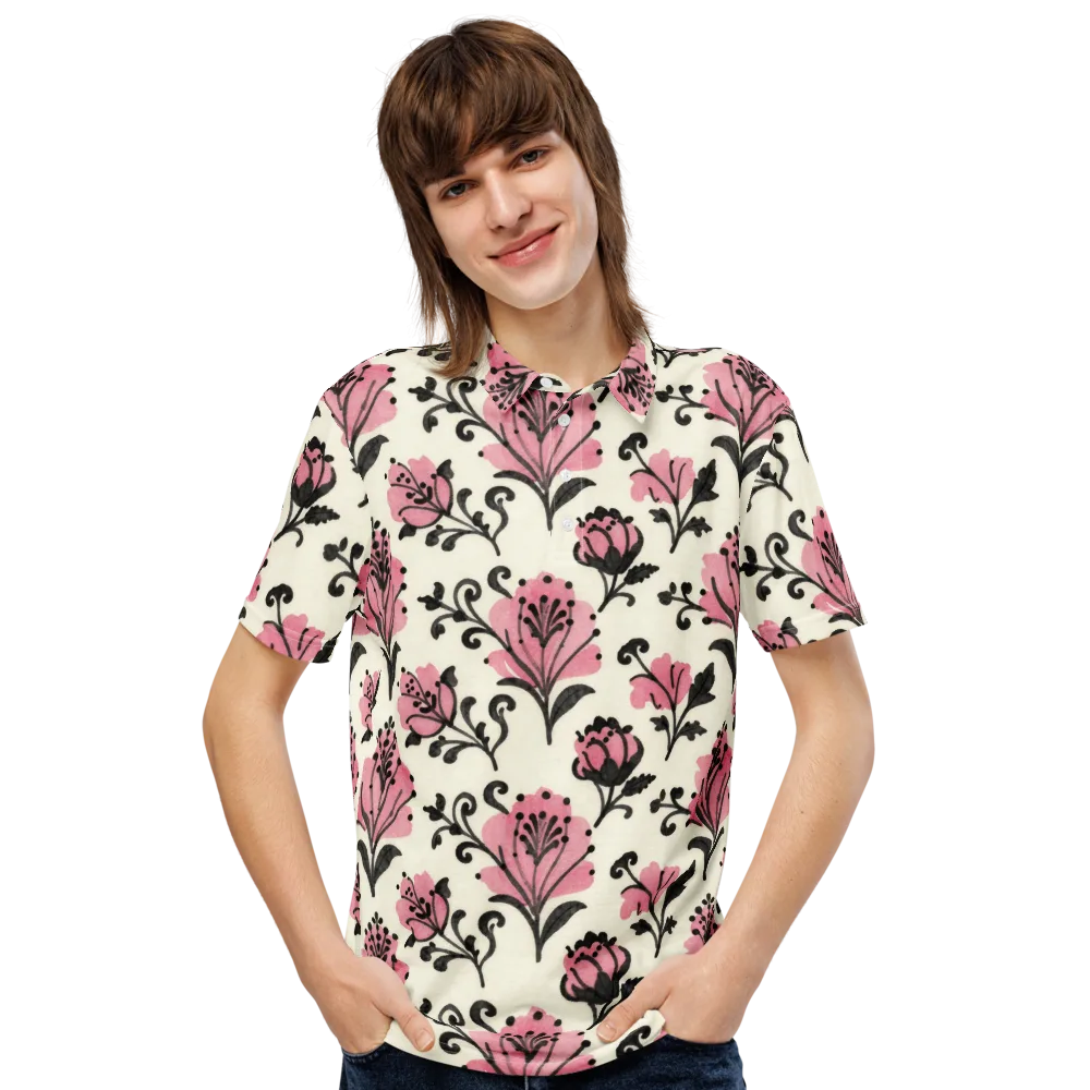 Pink Curlicue Garden on Men's Slim Fit Polo Shirt — Front