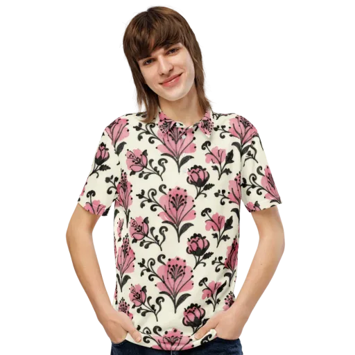 Pink Curlicue Garden on a Men's Slim Fit Polo Shirt