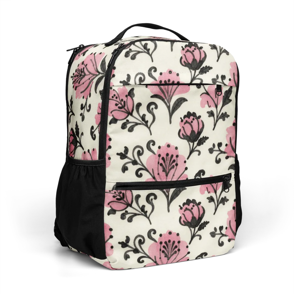 Pink Curlicue Garden on Utility Backpack — Right Front