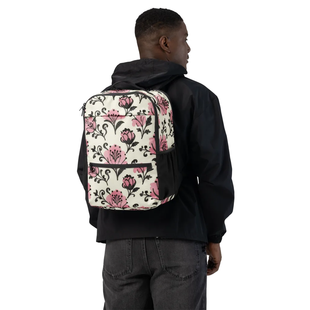 Pink Curlicue Garden on Utility Backpack — Back