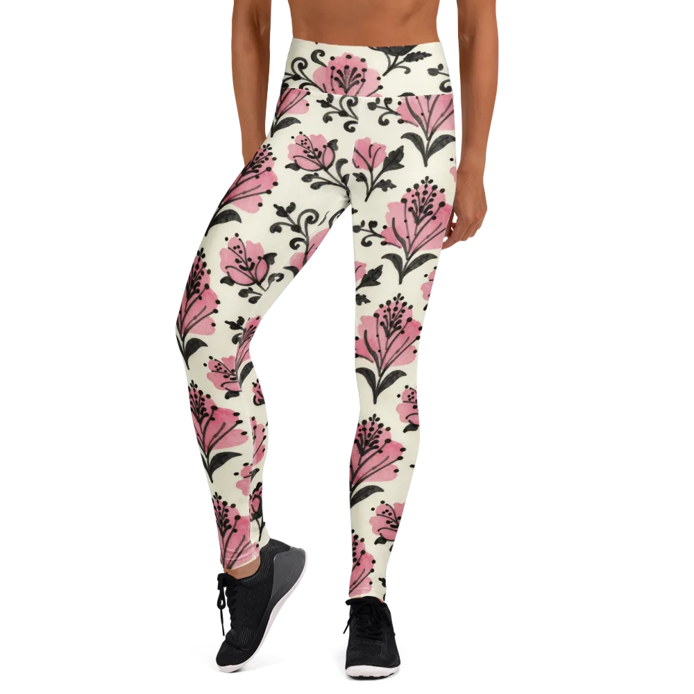 Pink Curlicue Garden on Yoga Leggings — Front