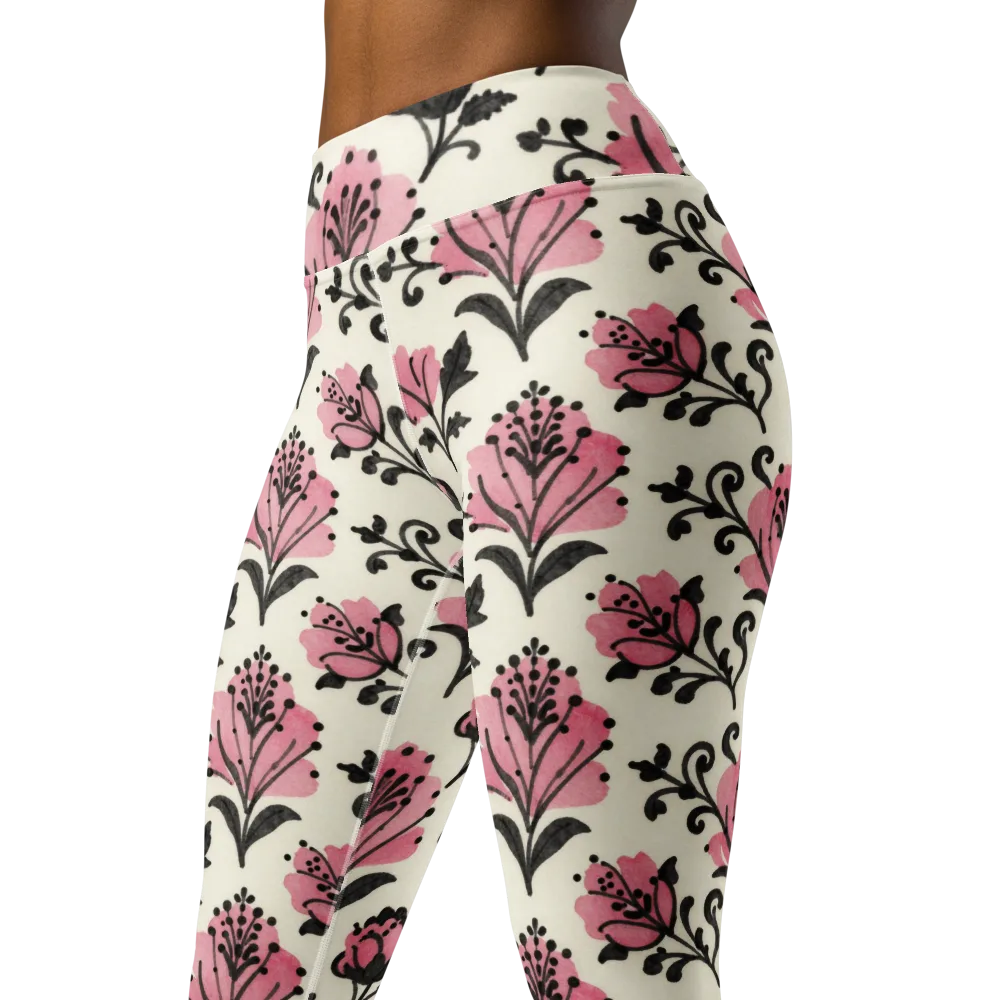 Pink Curlicue Garden on Yoga Leggings — Left Front