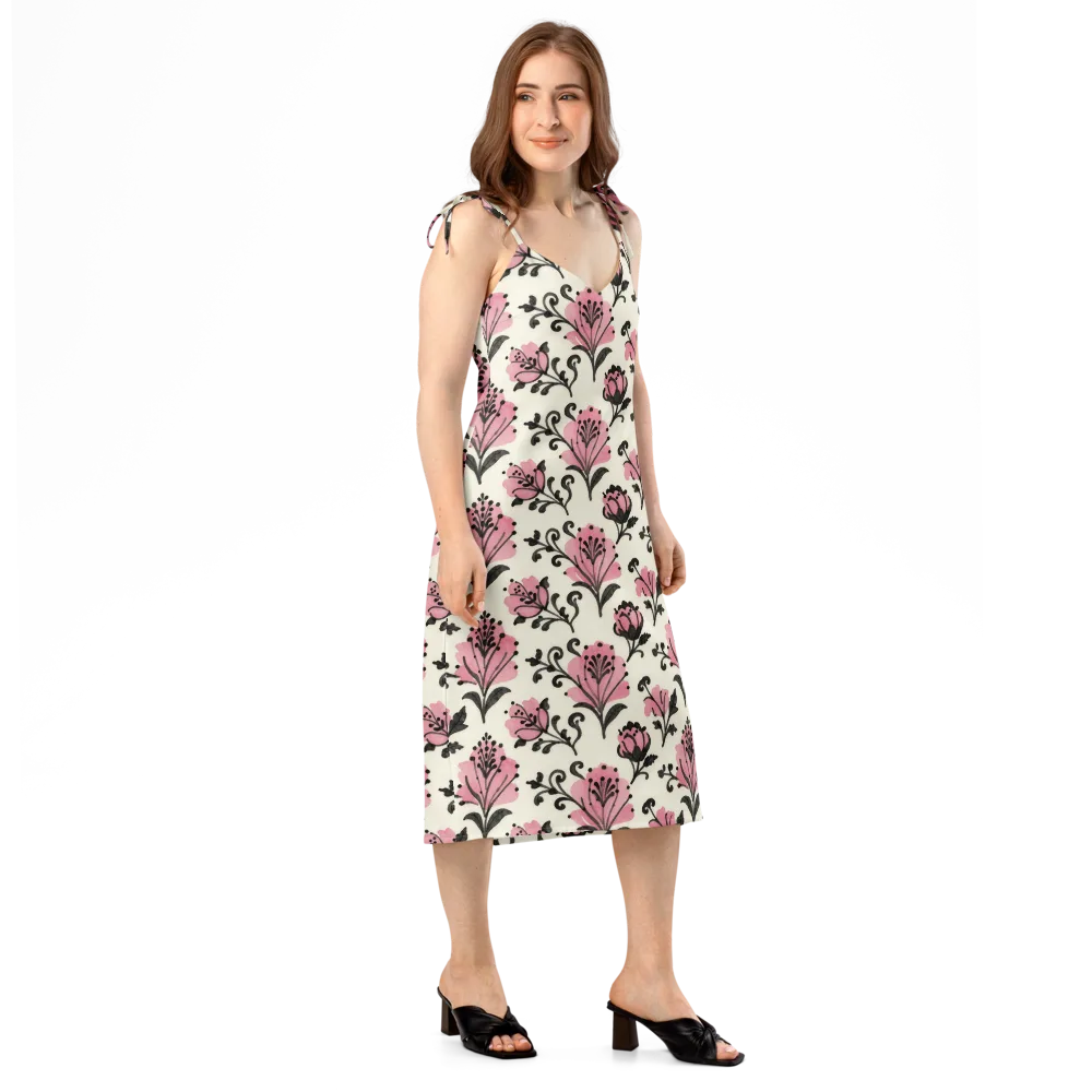 Pink Curlicue Garden on Slip Dress — Right Front