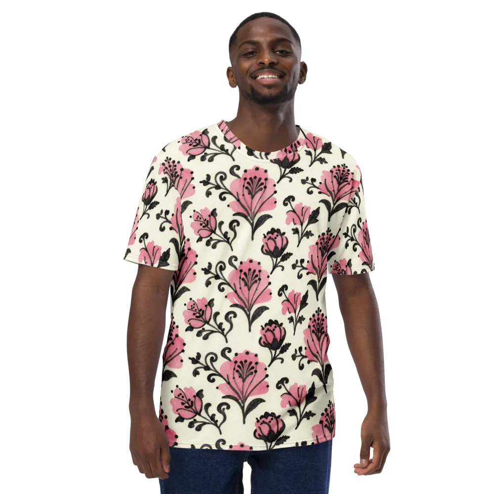 Pink Curlicue Garden on Men's Crew Neck T-Shirt — Front