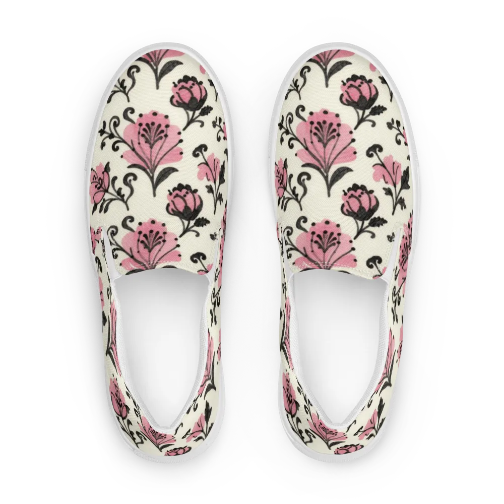 Pink Curlicue Garden on Men's Slip-On Canvas Shoes — Front